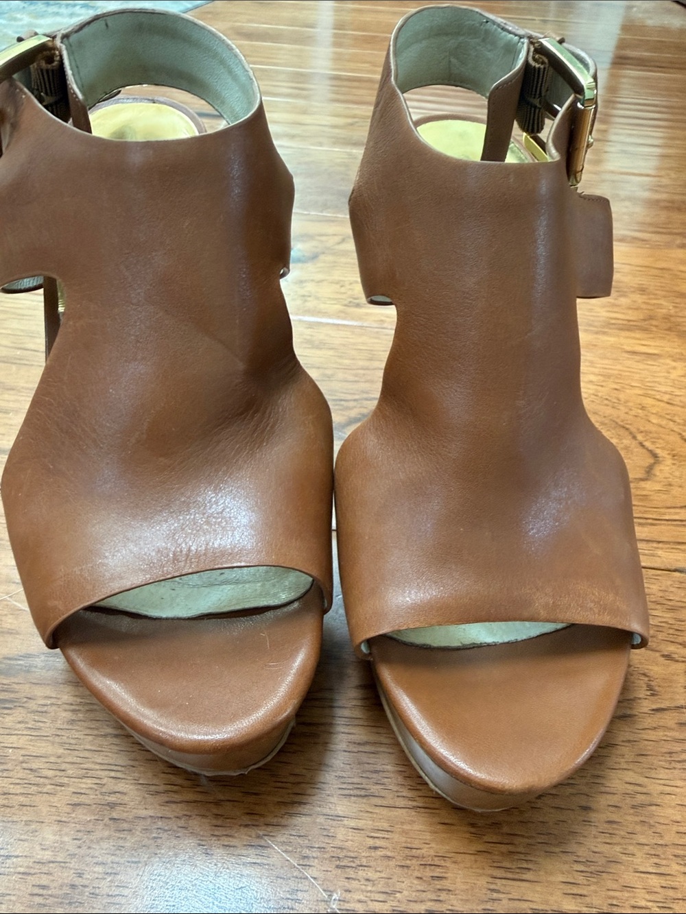 Michael Kors Brown Leather Open-Toe Ankle Cuff Heels